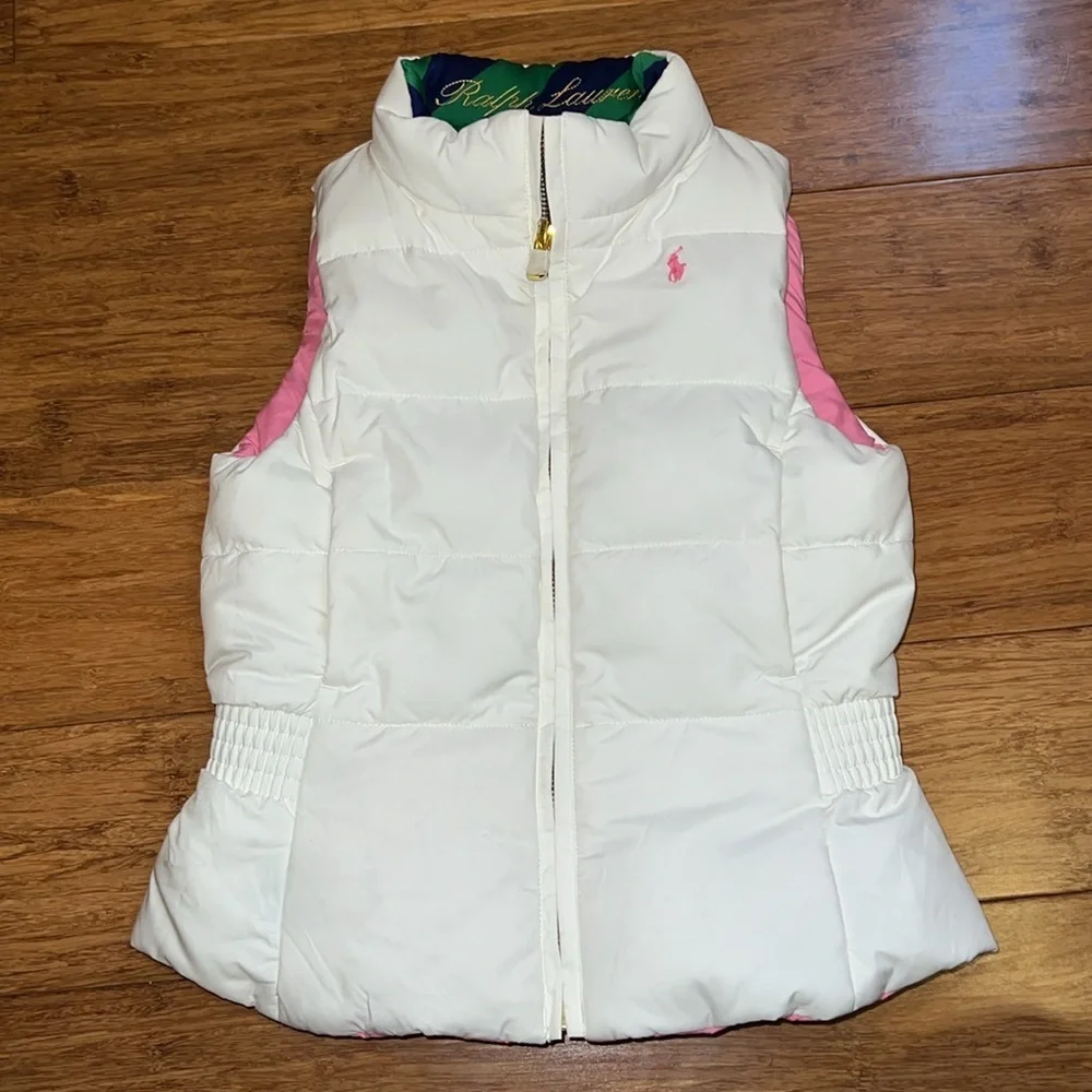 Ralph Lauren girls size 4-5 reversible puffer vest pink/cream NWOT - Picture 7 of 12